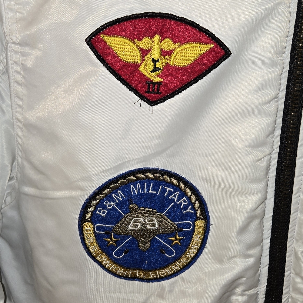 Bleeker & Mercer Air Crews White Bomber Jacket with Patches Xxl - Picture 5 of 8
